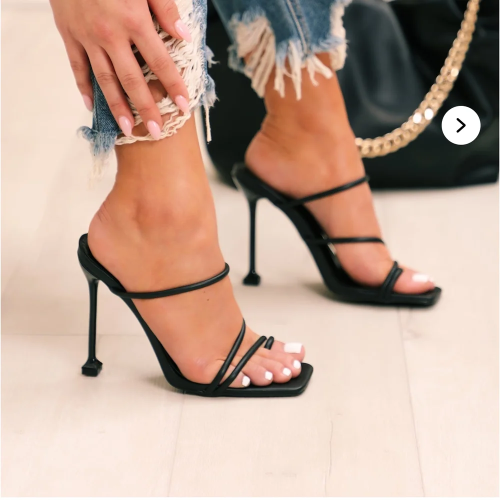 Fashion Nova Black Strappy Heels with Metallic Stiletto - Picture 2 of 6